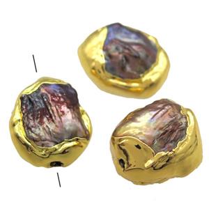 natural pearl beads, freeform, gold plated, approx 20-25mm [GM13357]