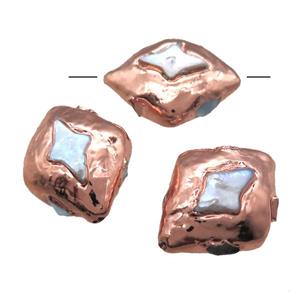 natural pearl beads, rhombic, rose gold, approx 25-30mm [GM13358]