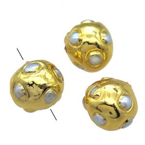 natural pearl beads, round, gold plated, approx 20mm dia [GM13360]