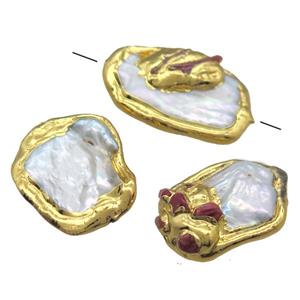 natural pearl beads, freeform, gold plated, approx 20-34mm [GM13363]