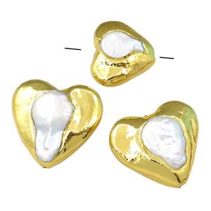 Cultured Pearl Beads, heart, gold palted, approx 30mm [GM13366]
