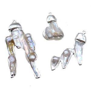 natural pearl pendant, freeform, silver plated, approx 20-60mm [GM13367]