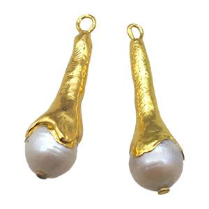 natural pearl pendant, teardrop, gold plated, approx 12-38mm [GM13368]