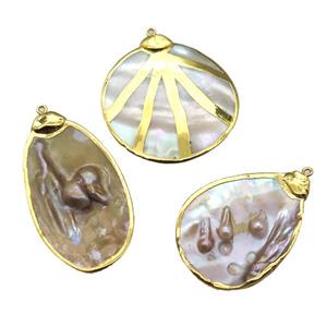 natural pearl pendant, mix shape, gold plated, approx 30-60mm [GM13371]