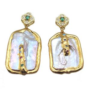 natural pearl pendant, slab, gold plated, approx 22-35mm [GM13372]