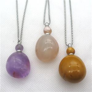 mixed Gemstone perfume bottle Necklace, approx 30-50mm [GM13401]