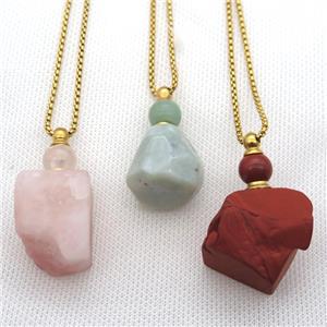 mixed Gemstone nugget perfume bottle Necklace, approx 25-40mm [GM13462]