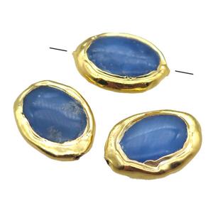 blue agate oval beads, gold plated, approx 15-20mm [GM13467]