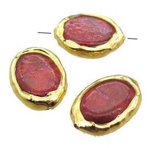 red Coral oval beads, gold plated, approx 15-20mm [GM13468]