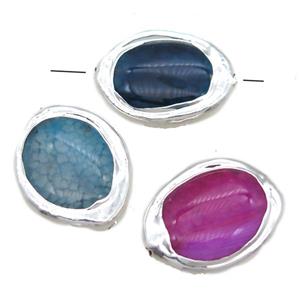 agate oval beads, silver plated, mixed color, approx 15-20mm [GM13469]