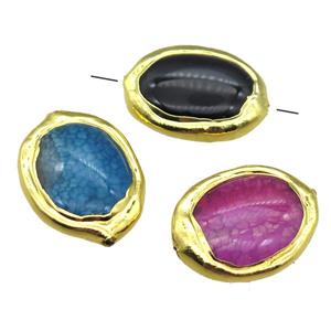 agate oval beads, gold plated, mixed color, approx 15-20mm [GM13470]