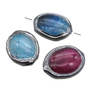 agate oval beads, black plated, mixed color, approx 15-20mm [GM13471]