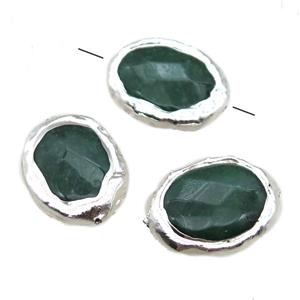 green jade oval beads, silver plated, approx 15-20mm [GM13472]