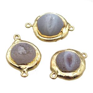 round gray Agate Druzy connector, geode, gold plated, approx 15-25mm [GM13493]