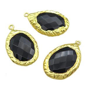 black Crystal Glass teardrop pendant, gold plated, approx 22-30mm [GM13498]