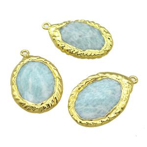 green Amazonite oval pendant, gold plated, approx 22-30mm [GM13499]