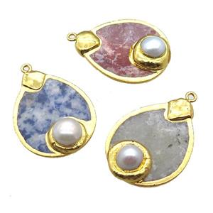 mix Gemstone teardrop pendant, gold plated, approx 28-35mm [GM13500]