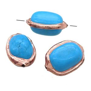 blue assembled Turquoise barrel beads, rose gold, approx 13-18mm [GM13504]