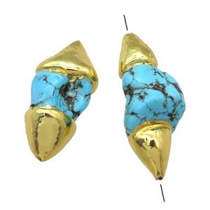 blue Magnesite Turquoise beads, freeform, gold plated, approx 14-30mm [GM13505]
