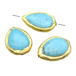 blue Magnesite Turquoise teardrop beads, gold plated, approx 20-30mm [GM13511]