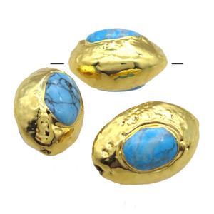 blue Magnesite Turquoise barrel beads, gold plated, approx 18-25mm [GM13516]