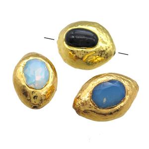 Crystal Glass barrel beads, gold plated, mixed, approx 18-25mm [GM13518]