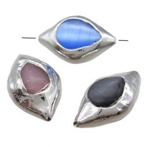 Cats eye stone barrel beads, mixed, silver plated, approx 20-30mm [GM13519]
