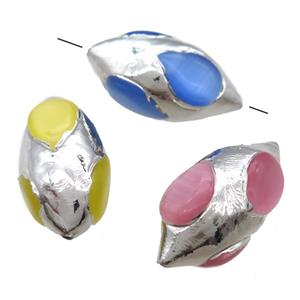 Cats eye stone rice beads, mixed, silver plated, approx 18-35mm [GM13522]