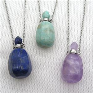 mixed Gemstone perfume bottle Necklace, approx 30-40mm [GM13547]