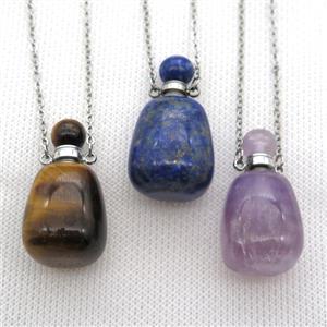 mixed Gemstone perfume bottle Necklace, approx 30-40mm [GM13566]
