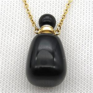black Onyx Agate perfume bottle Necklace, approx 30-40mm [GM13567]