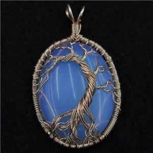 White Opalite Oval Pendant Tree Of Life Wire Wrapped Rose Gold, approx 30x40mm [GM13586]