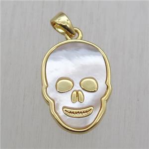 copper skull pendant with white pearlized shell, gold plated, approx 12-17mm [GM13641]