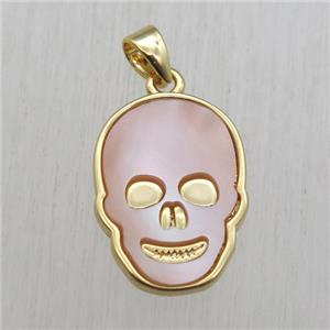 copper skull pendant with white queen shell, gold plated, approx 12-17mm [GM13642]