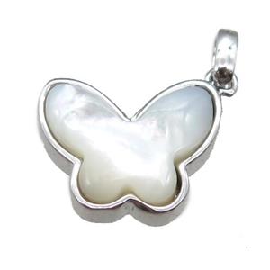 white pearlized Shell butterfly pendant, platinum plated, approx 13-16mm [GM13654]