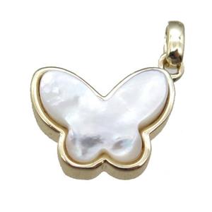 white pearlized Shell butterfly pendant, gold plated, approx 13-16mm [GM13655]