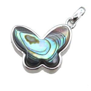 Abalone Shell butterfly pendant, platinum plated, approx 13-16mm [GM13656]