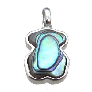 Abalone Shell bear pendant, platinum plated, approx 12-16mm [GM13659]