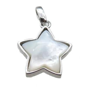 white pearlized Shell star pendant, platinum plated, approx 16mm [GM13660]