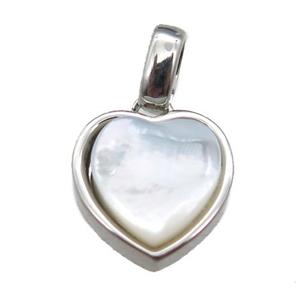 white pearlized Shell heart pendant, platinum plated, approx 11mm [GM13666]