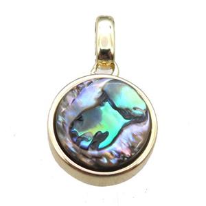 Abalone Shell circle pendant, gold plated, approx 12mm dia [GM13671]