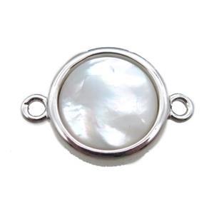 white pearlized Shell circle connector, platinum plated, approx 12mm dia [GM13672]