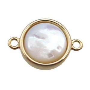 white pearlized Shell circle connector, gold plated, approx 12mm dia [GM13673]