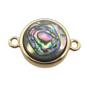 Abalone Shell circle connector, gold plated, approx 12mm dia [GM13675]