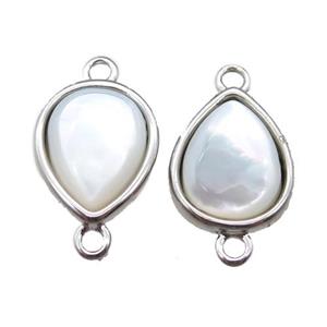 white pearlized Shell teardrop connector, platinum plated, approx 10x12mm [GM13676]