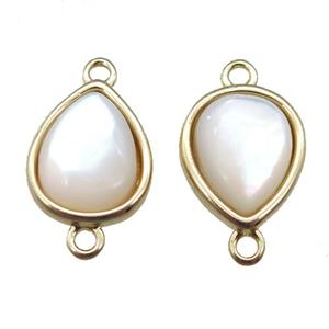 white pearlized Shell teardrop connector, gold plated, approx 10x12mm [GM13677]