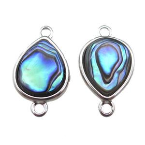 Abalone Shell teardrop connector, platinum plated, approx 10x12mm [GM13678]