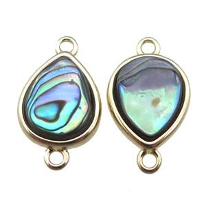 Abalone Shell teardrop connector, gold plated, approx 10x12mm [GM13679]