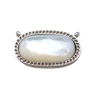 white pearlized Shell oval pendant, platinum plated, approx 9-16mm [GM13683]