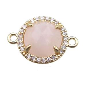 Rose Quartz circle connector, gold plated, approx 13.5mm dia [GM13684]